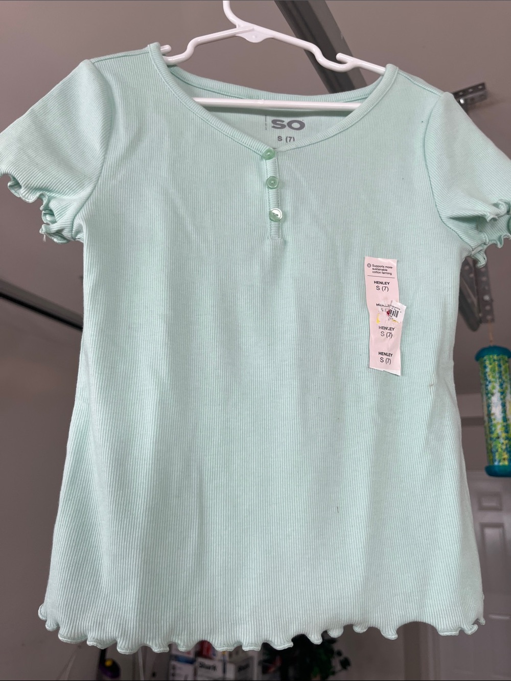 SO Girls' Light Mint Ribbed Henley Tee
